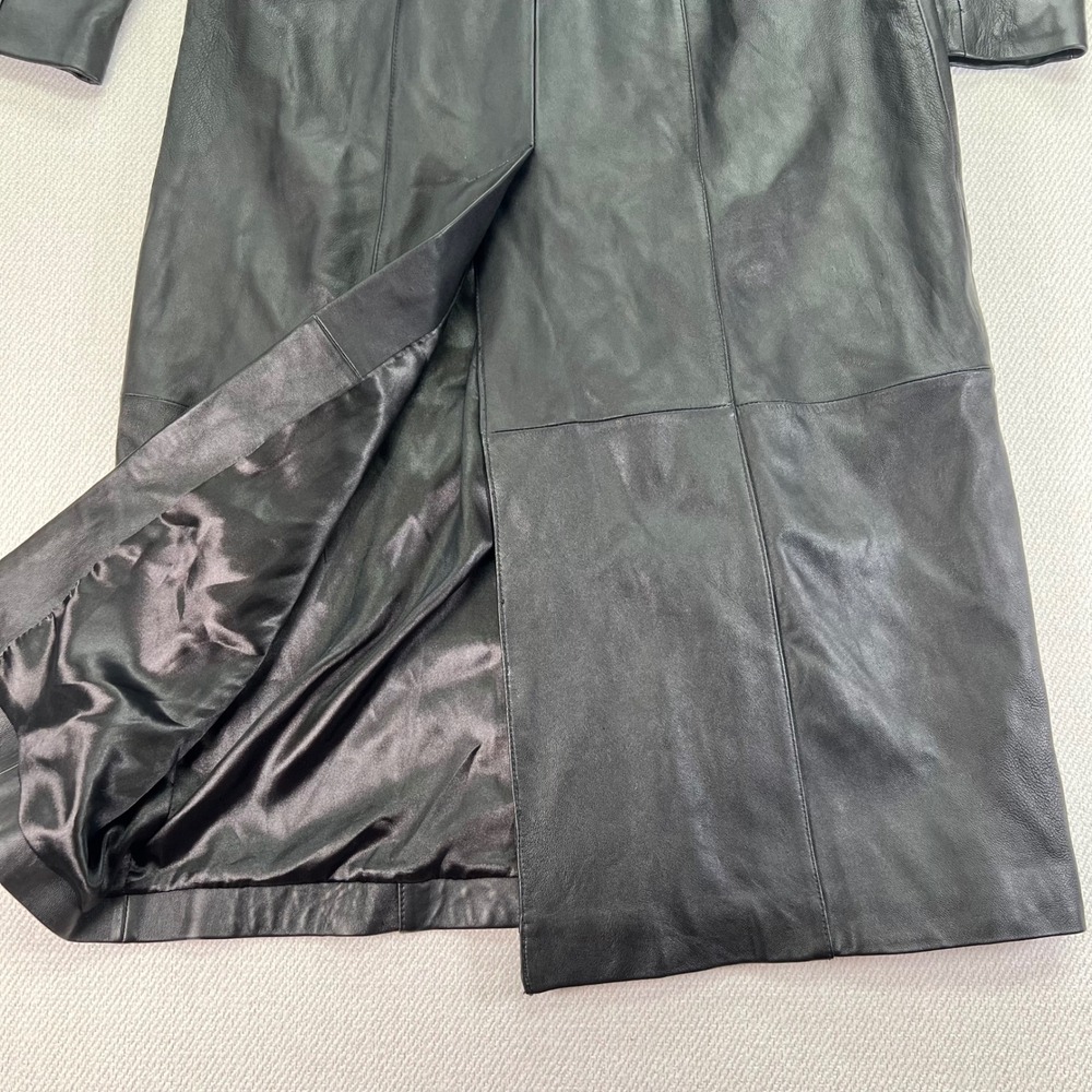 Wilsons Leather Trench Coat Womens Med Black Long Duster Pelle Studio VTG Chic - Picture 12 of 16